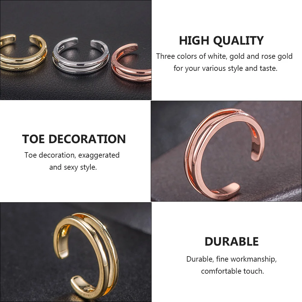 3 Stück Zehenringe für Damen, langlebig, feine Verarbeitung, angenehmer Griff, Urlaubsgeschenk, Knöchelring, Zehenringe, modischer Fußring