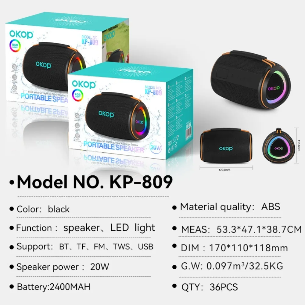 OKOP سمّاعات بلوتوث مكبر صوت خارجي محمول جو ضوء التنفس بطارية طويلة جدًا حفلة التخييم المتكلم TF USB #6