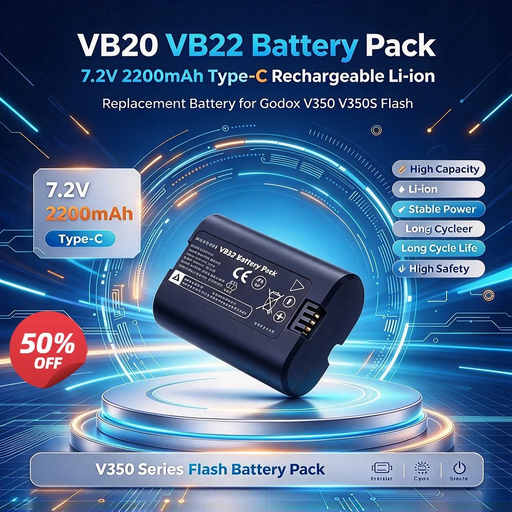 VB20 VB22 7.2V 2200mAh Battery Pack for Godox V350 V350S Flash High Capacity Type-C Rechargeable Li-ion Replacement Battery