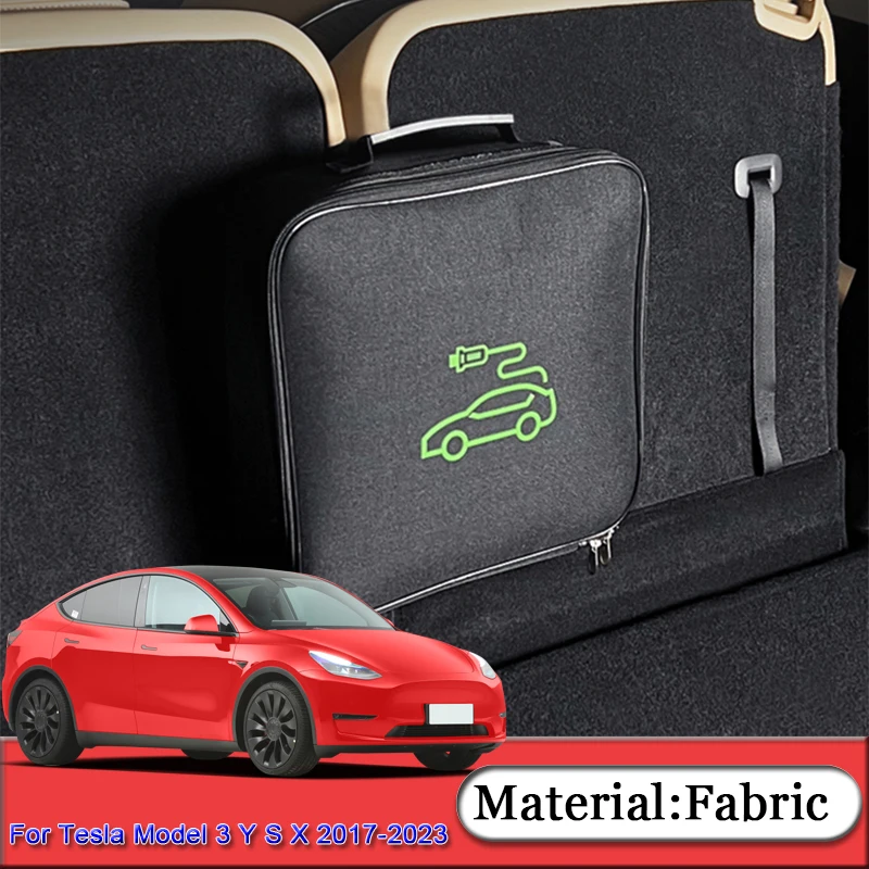 Fit For Tesla Model 3 Y S X 2017-2023 Car Charging Cable Storage Bag Charger Plugs EV Sockets Equipment Organizer Bag Waterproof