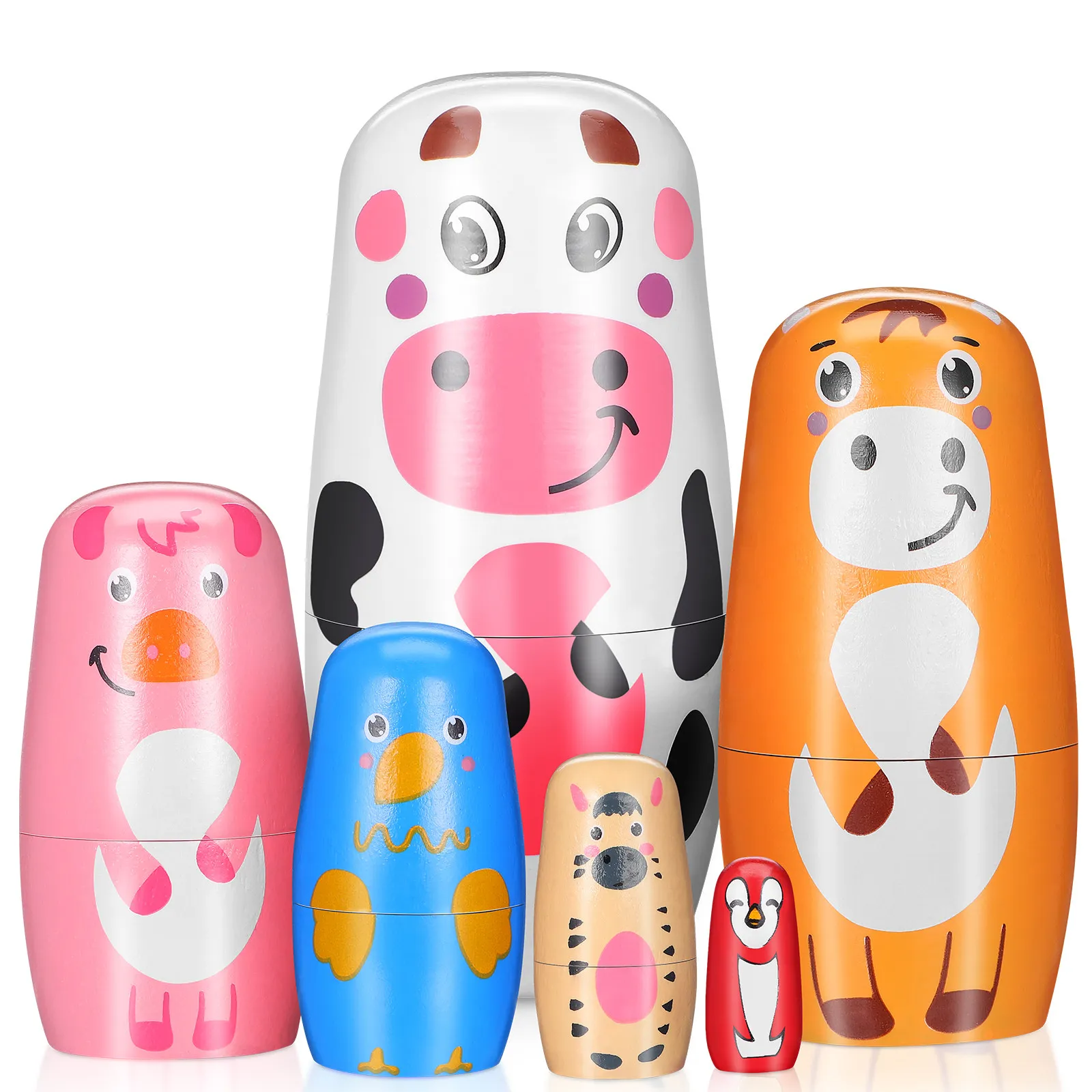 

1Set Painted Wooden Nesting Featuring Animal Motifs Russian Themed Decorative Craft for Table Centerpiece and Toddler