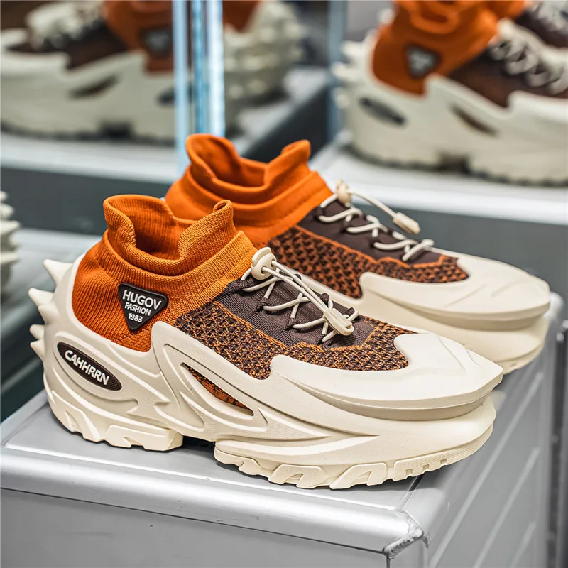 New Shoes for Men Knit Casual Sport Shoes Spring Trend Breathable Chunky Sneakers Youth Cool Thick-soled Athletic Shoes
