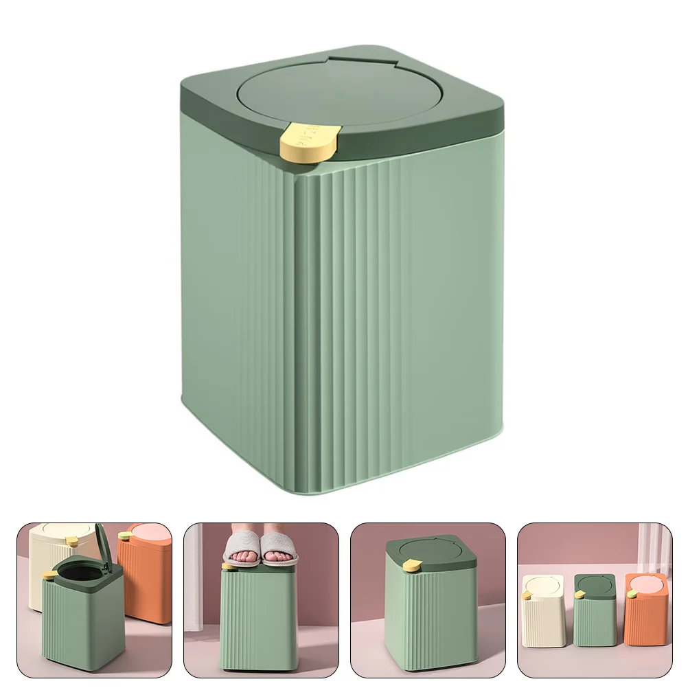 Trash Can with Lid Square Press Simple Flip Cover Press-type Waste Household Green Garbage