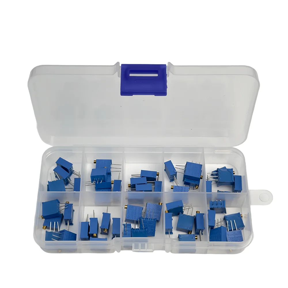 50PCS 3296W Multiturn Trimmer Potentiometer Kit High Precision 3296 Variable Resistor 500R 1K 2K 5K 10K 20K 50K 100K 200K 1M