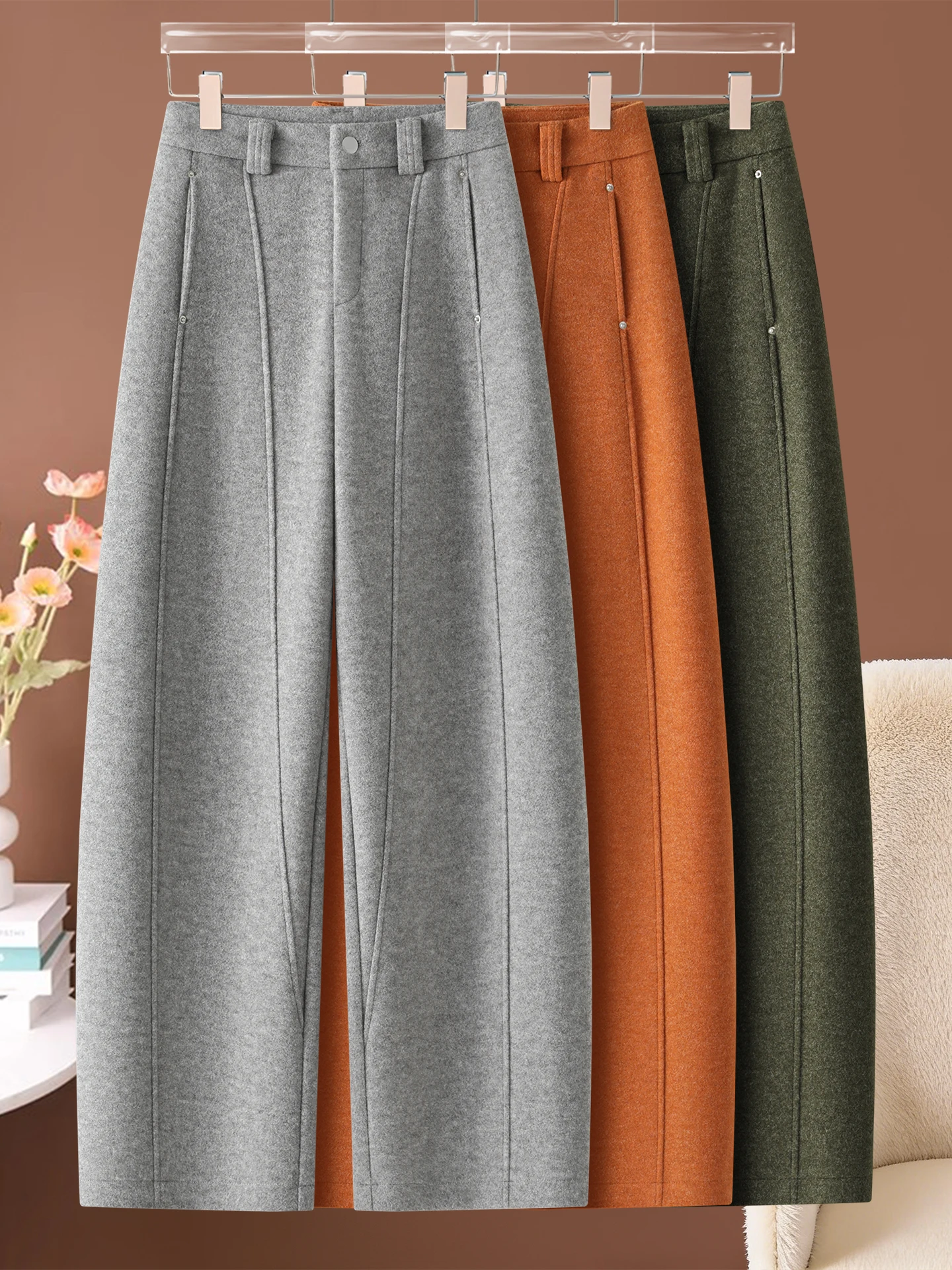 

Шерстяные брюки-бананы с высокой талией и широкими штанинами для женщин, повседневные, осенне-зимние, новый стиль, свободный крой, стройнящие