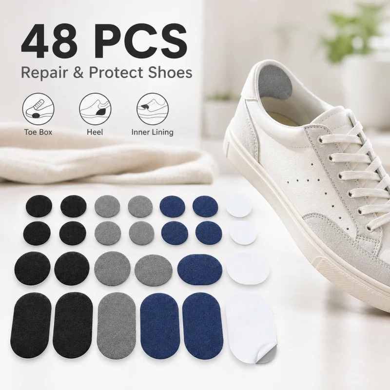 Self Adhesive Fabric Shoe Heel Repair Patches 48PCS, Wear-resistant Sneaker Hole Cover Protector Stickers, 4 Colors