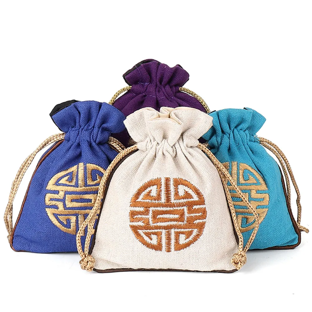 5PCS Jewelry Bags Organizer Travel Pouches Classic Chinese Embroidery Party Wedding Gift Packaging Drawstring Bag