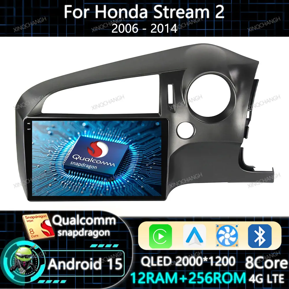 Android 15 Car Radio Carplay Auto For Honda Stream 2 2006 - 2014 GPS QLED Multimedia Video Player 2DIN Navigation BT Head Unit
