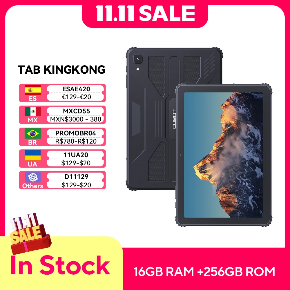 

Cubot TAB KINGKONG, Rugged Tablet Android 13, IP68 Waterproof, 16GB RAM(8GB+8GB Extended), 256GB ROM, 10600mAh,10.1" FHD+ Screen