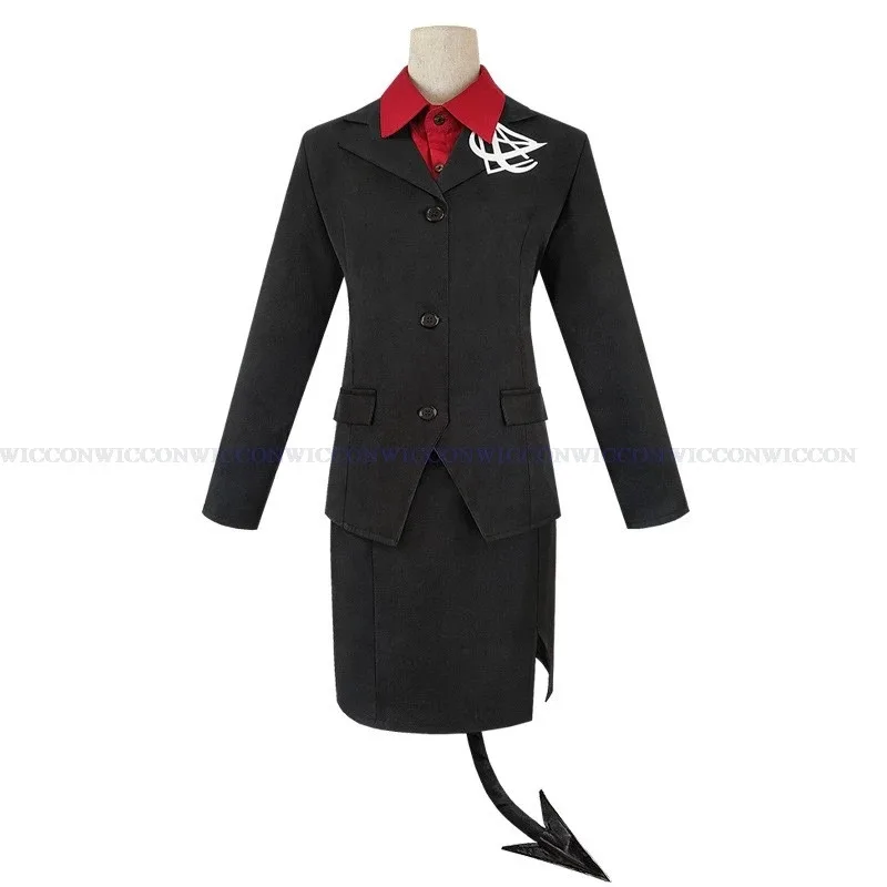 

qq023Game Helltaker the Lustful Demon Modeus Косплей Костюм Одежда для женщин Мужчины Парик Взрослый JK Униформа Хвост Чулки Хэллоуин