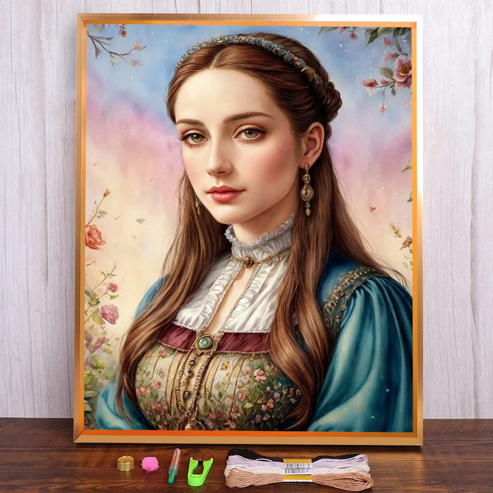 

Portrait Women Pre-Printed Cross-Stitch Kit Embroidery DMC Threads Sewing Handiwork Hobby Handicraft Different Gift Home Decor