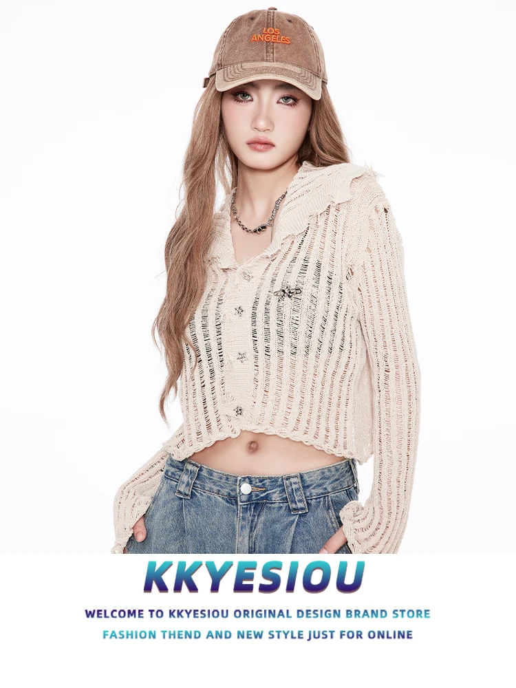 

High Waist Striped Knitwear Long Sve Turn-down Collar Women's Faion Street Sle Pure Color ort Outerwear Coat