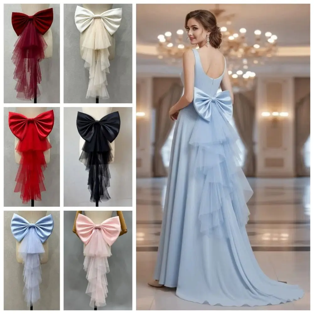 

Однослойное атласное платье с большим бантом на талии, украшенное сеткой, однотонное, с пышным декором на талии, шикарное, для свадебного платья, аксессуар для женщин