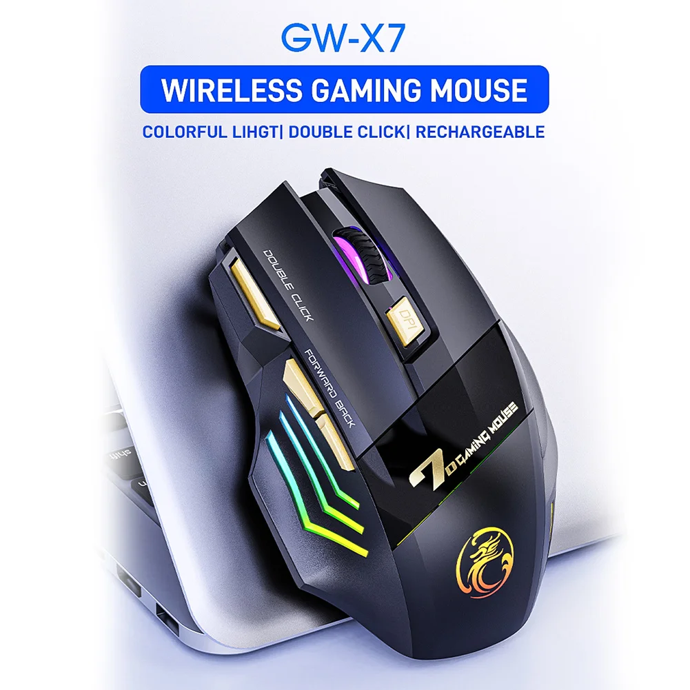 

Ergonomic Gaming Mouse GW-X7 Charging RGB Wireless Mause 3200 DPI Adjustable 7-Button Mute Optical Computer Wireless Mouse Game