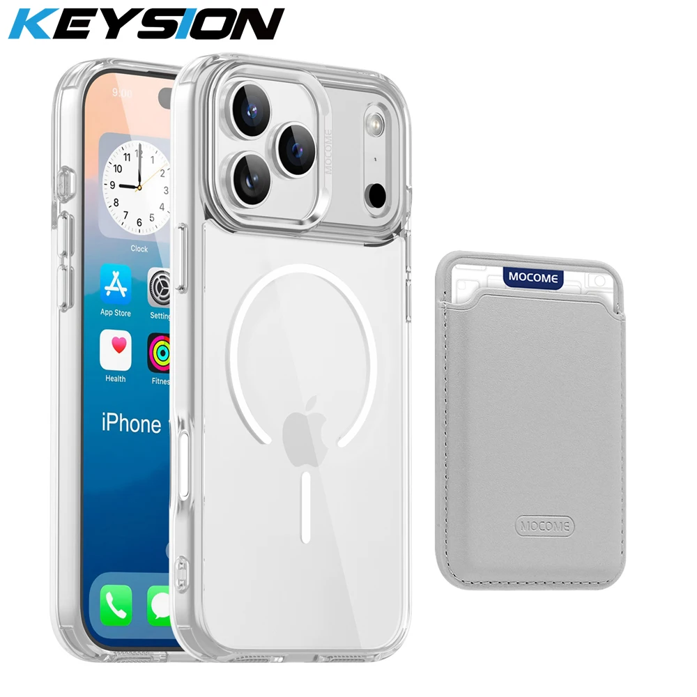 

KEYSION Magnetic PU Card Holder Bag Phone Case for MagSafe for iPhone 17 Pro Max 17 Air Transparent TPU+PC Shockproof Back Cover