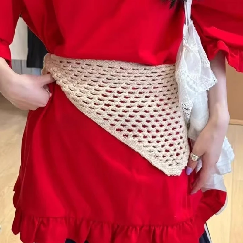 

Корейская модная вязаная юбка с завязками, вязаная крючком юбка, ажурная вязаная многослойная одежда, летние модные аксессуары для женщин