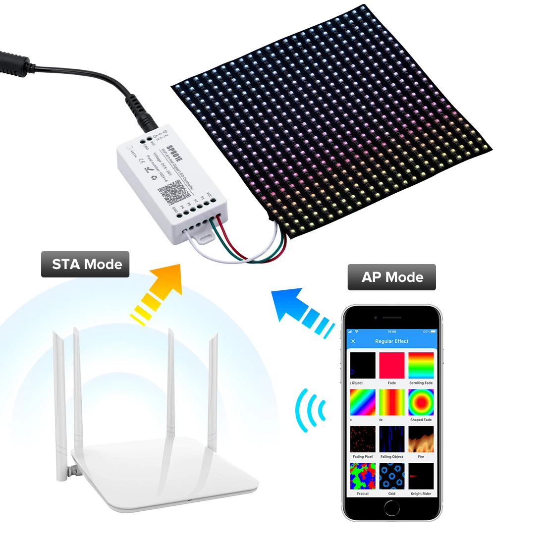 Wifi Art-Net Magic LED Controller SP801E LED Matrix Panel Module WS2812B WS2811 Light Strip controllo Wireless iOS Android DC5-24V