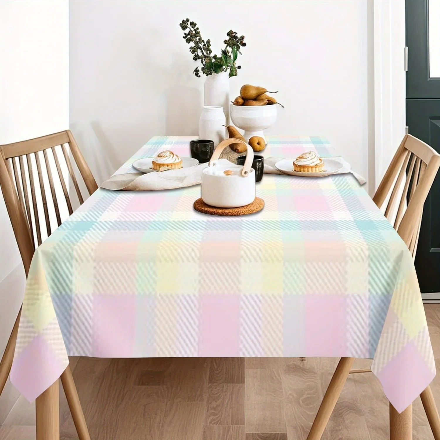 Rectangular Pastel-colored diamond-pattern tablecloth, polyester rectangular tablecloth