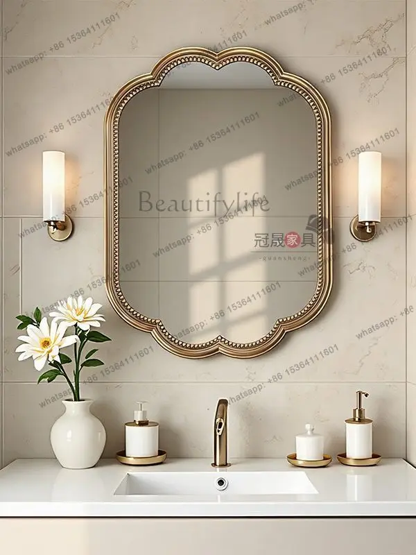 French special-shaped carved bathroom mirror wall-mounted bathroom retro decorative mirror