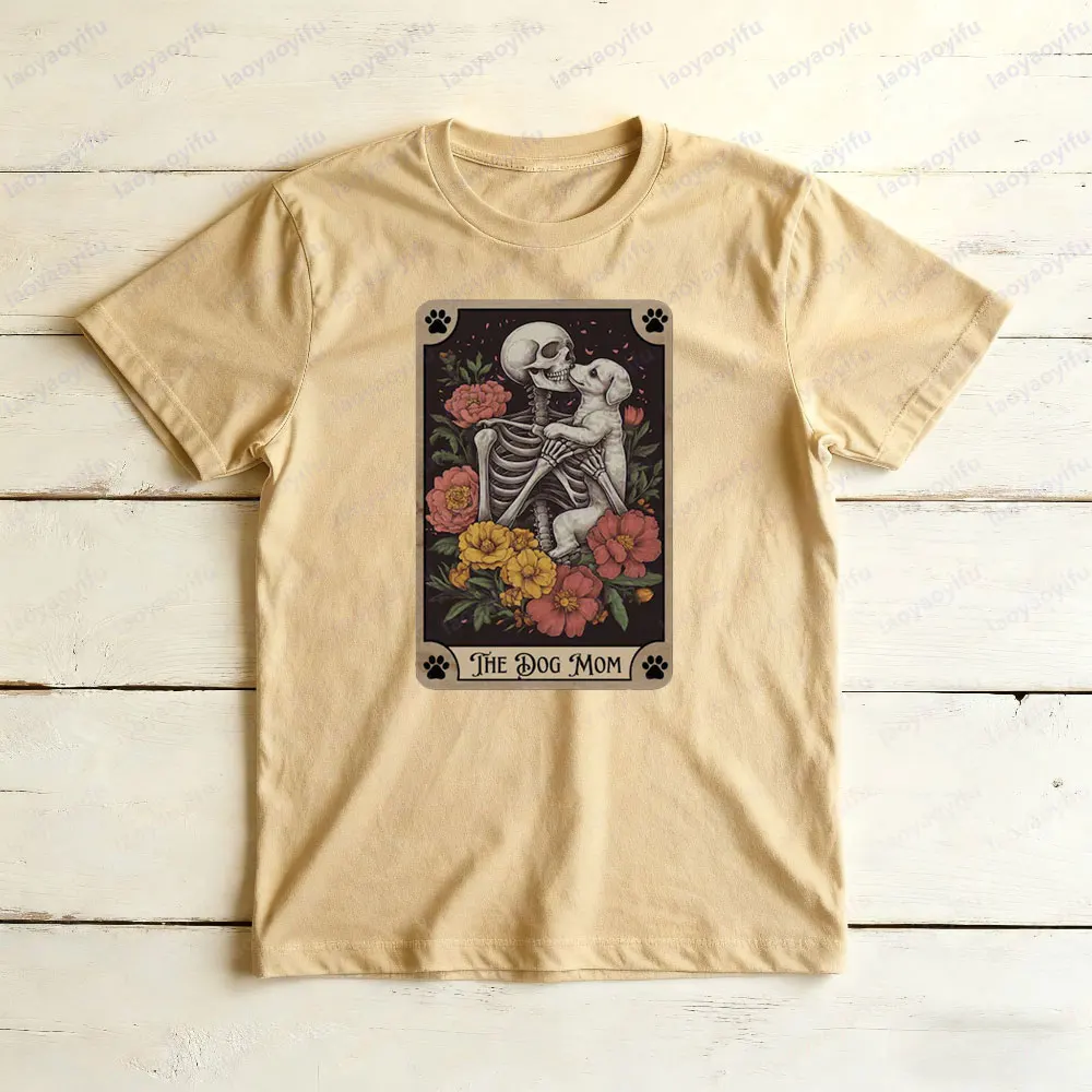 الكلب أمي التارو بطاقة قميص القوطية الكلب ماما التي شيرت هدية عيد الأم تي شيرت الرجعية الهيكل العظمي الكلب عاشق المحملة المرأة الحياة اليومية القمم #5