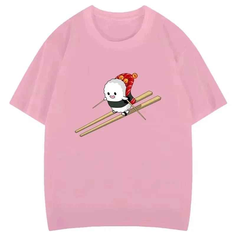 Śmieszna koszulka z grafiką sushi, narty i kreskówki, kreatywny popularny nadruk w stylu estetycznym, topy gotyckie, hipsterskie, codzienne, streetwearowe, damskie.
