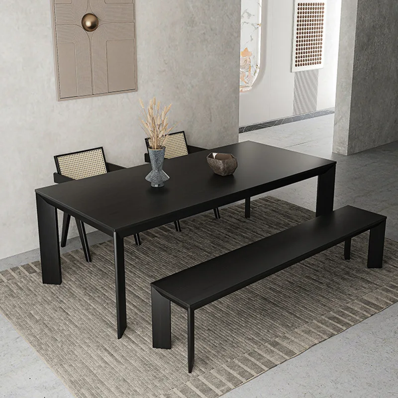 

Solid wood dining table Modern simple home dining table Ash wood black rectangular workbench