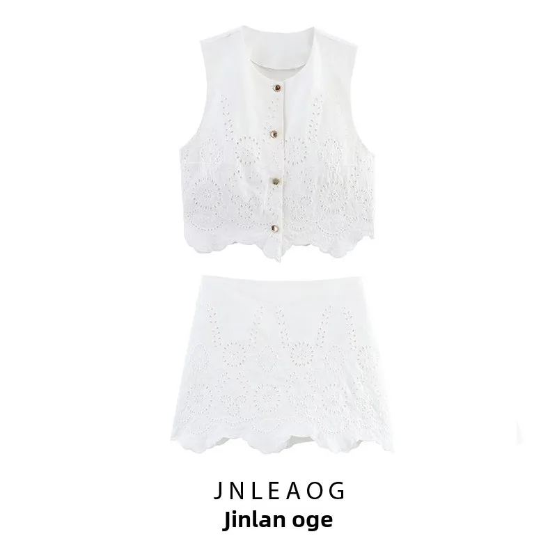 JNLEAOG Women's Embroidered Hollow out Vest Sle Top Polyester Fiber Slim Fit round Ne ort Sve Girls' Clothing