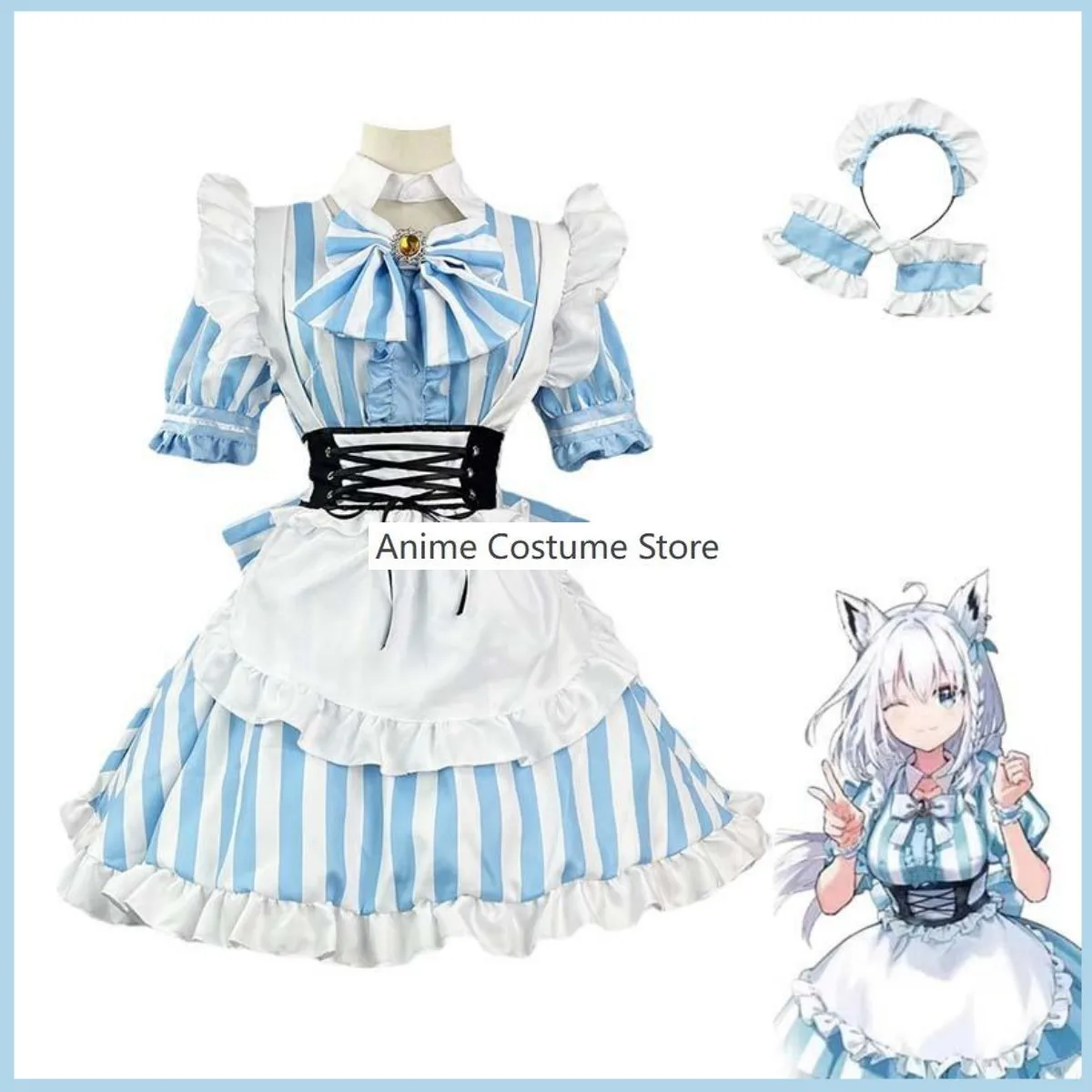 Anime Virtual YouTuber Shirakami Fubuki Cosplay Costume Hololive Gamers Maid Attire Lolita Dress Woman Sexy Kawaii Carnival Suit