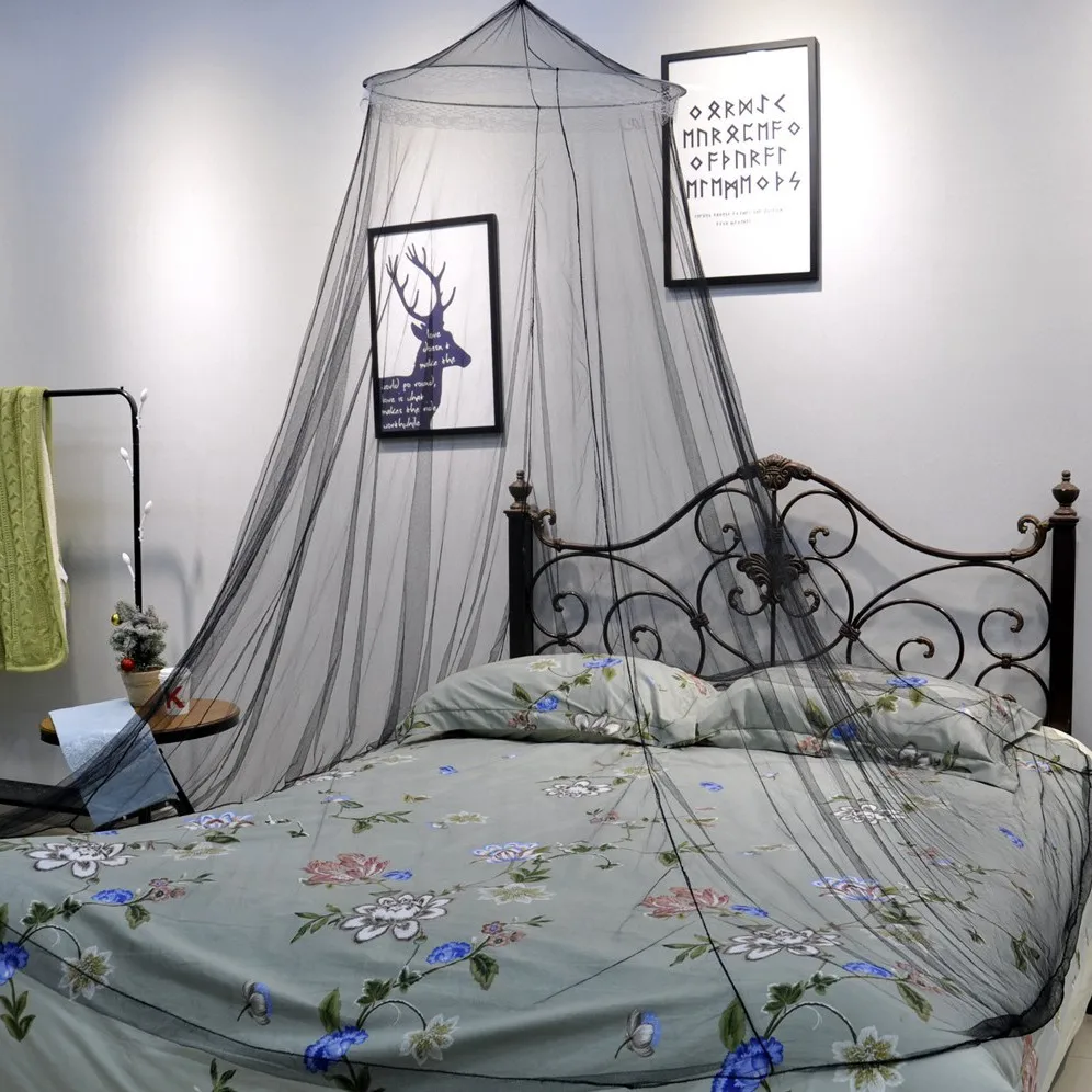 Romantic black mesh mosquito net Bedroom decorations Encrypted folding Princess Mosquito net Mosquito and insect preventi