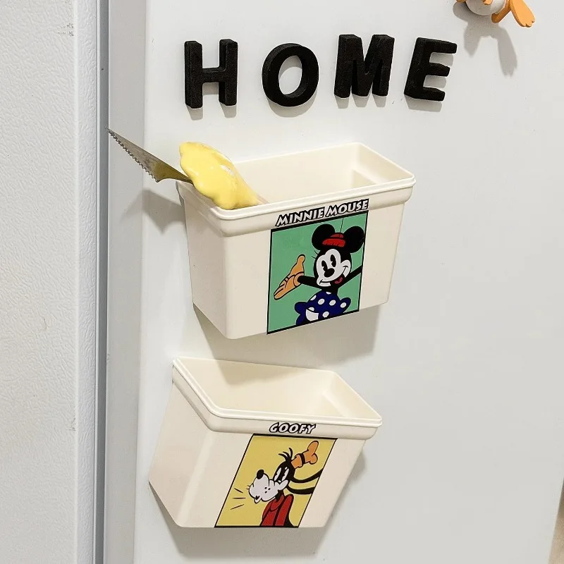 Disney Mickey Minnie Refrigerator Magnet Box Kitchen Convenience Storage Box Cartoon Wall Hanging Refrigerator Magnetic Stickers