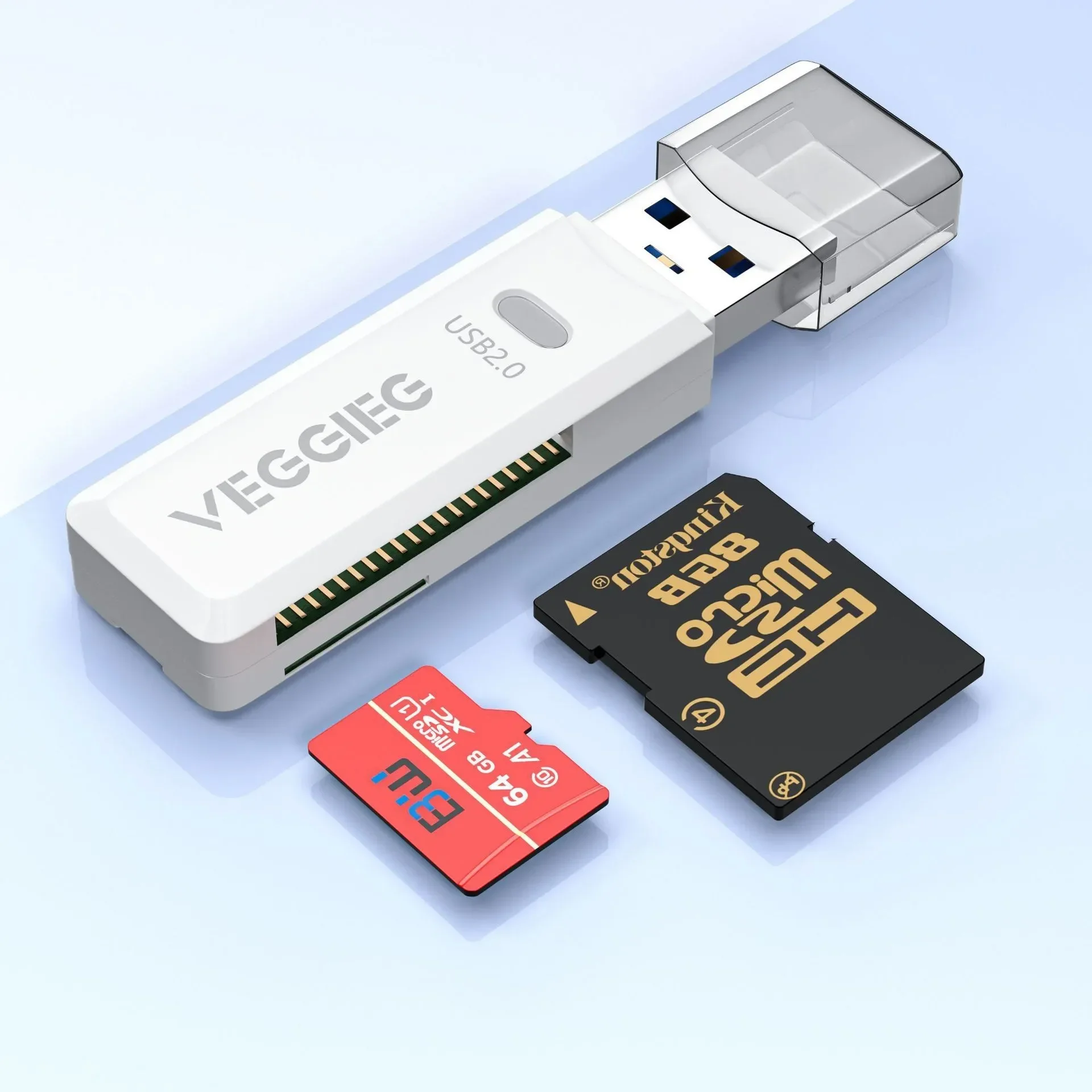 USB 2.0 Card Reader 2‑in‑1 TF SD Memory Card Reader Adapter With Lanyard Hole Portable Card Reader For Laptop Desktop