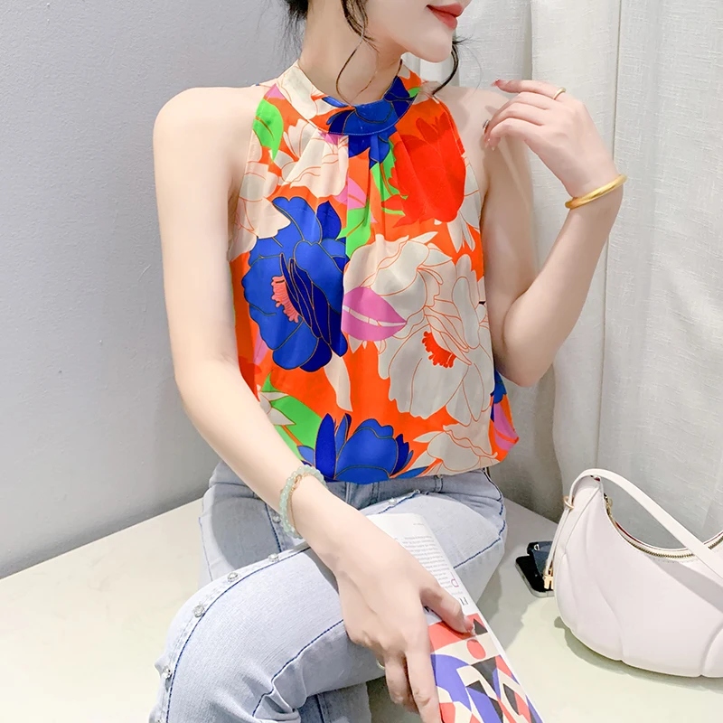 Madblack-colete europeu feminino, sexy sem mangas o pescoço estampa floral, streetwear vintage solto camisola, 2025 verão novo t55504cc