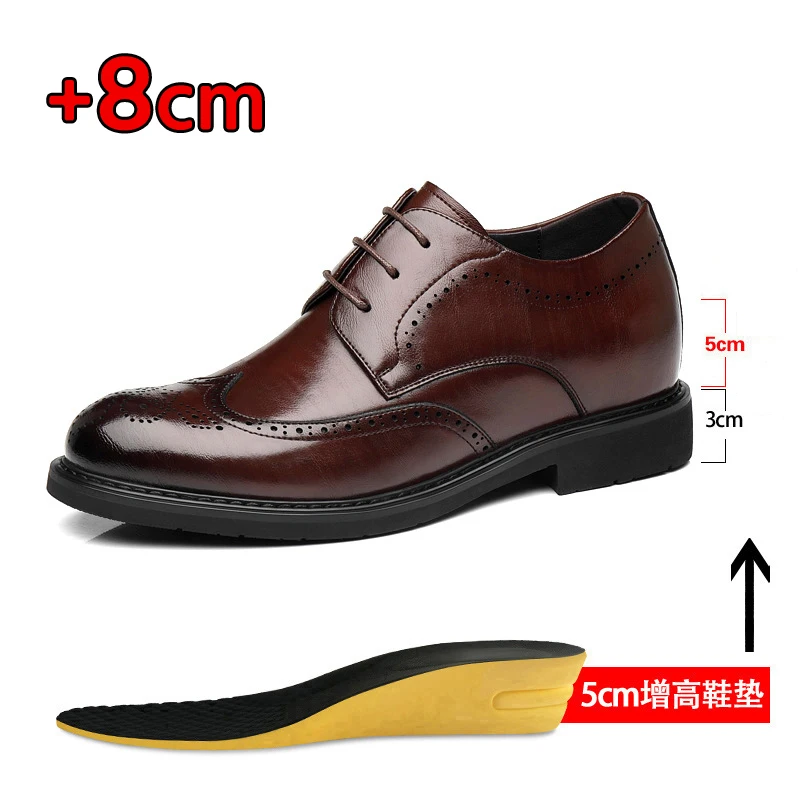 

Men's Dress Brogues Elevator Shoes Platform Breathable Casual Business Luxury Genuine Leather Heightening Shoes 6 8CM Taller Man