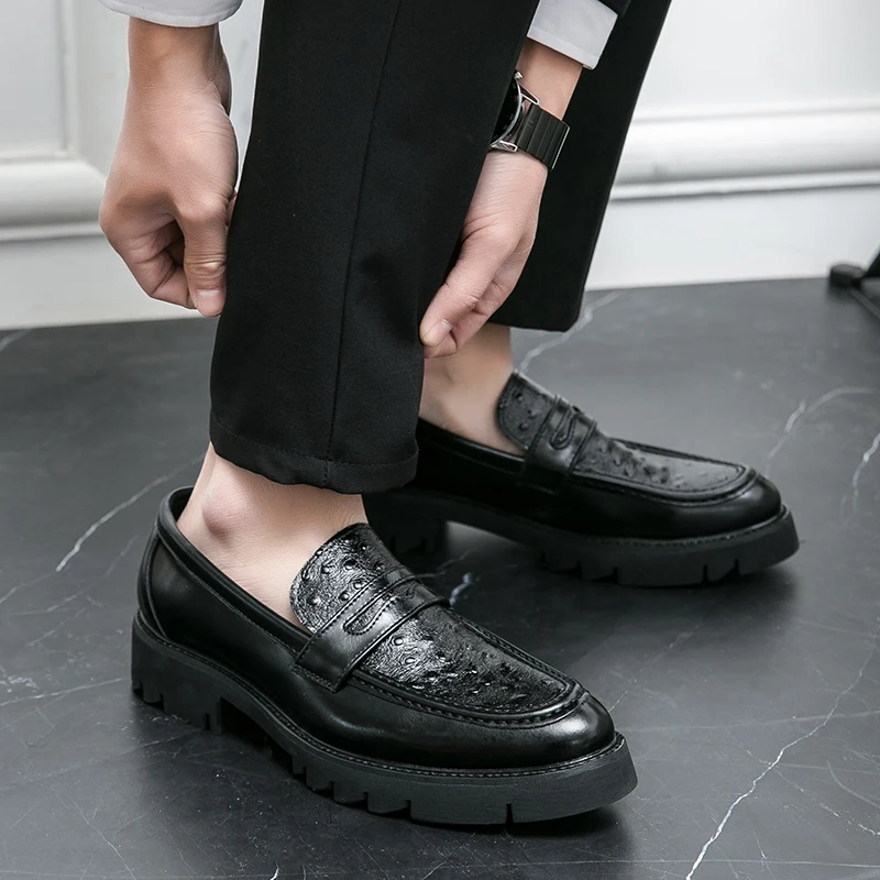 

Мужские кожаные туфли на толстой подошве в стиле ретро, для офиса или модных вечеринок, размеры 38-46, лоферы с эффектом увеличения роста.