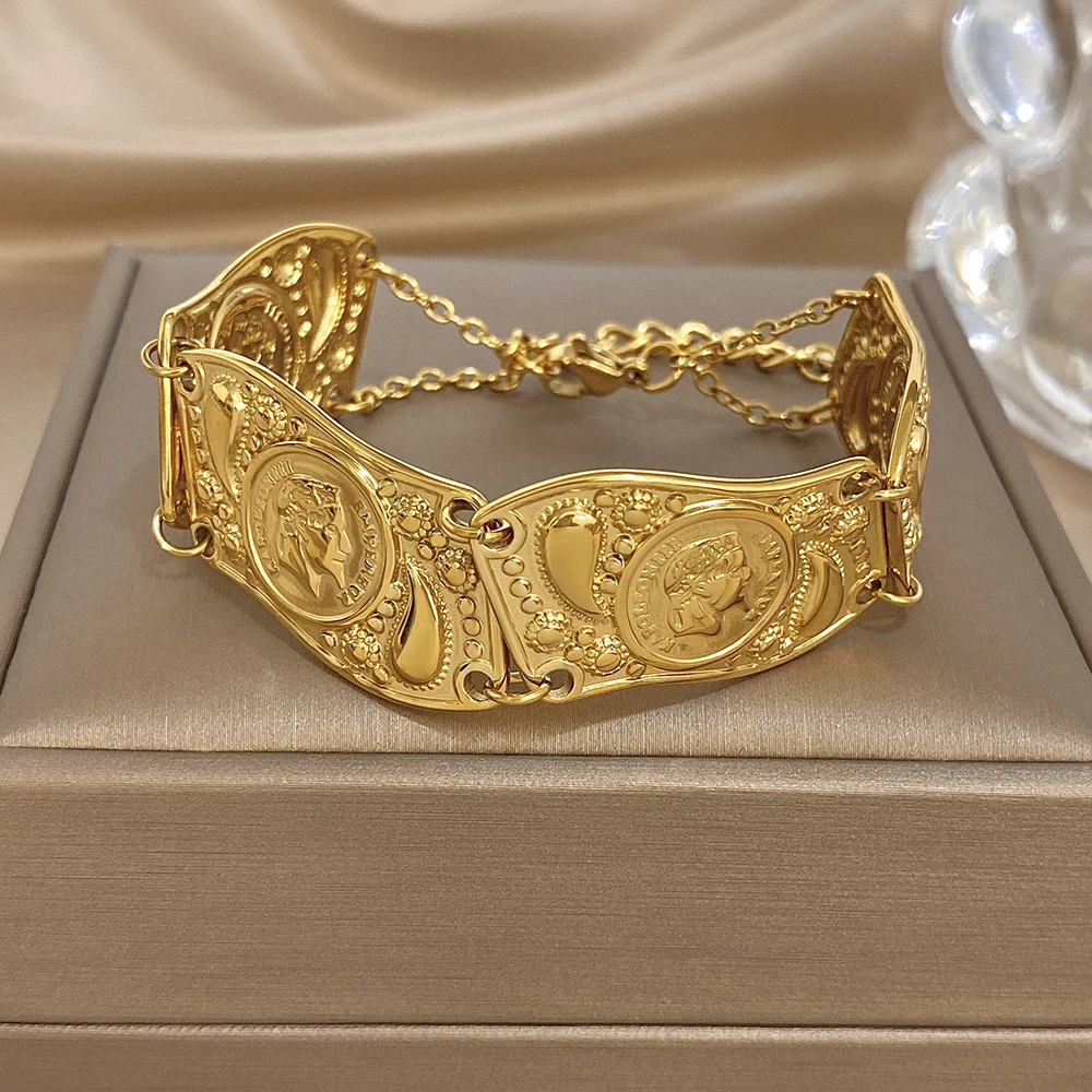 Greatera Classic Wavy Human Head Carved Bracelet For Women New Style 2026 High Quality Waterproof Versatile Bangle Jewelry INS