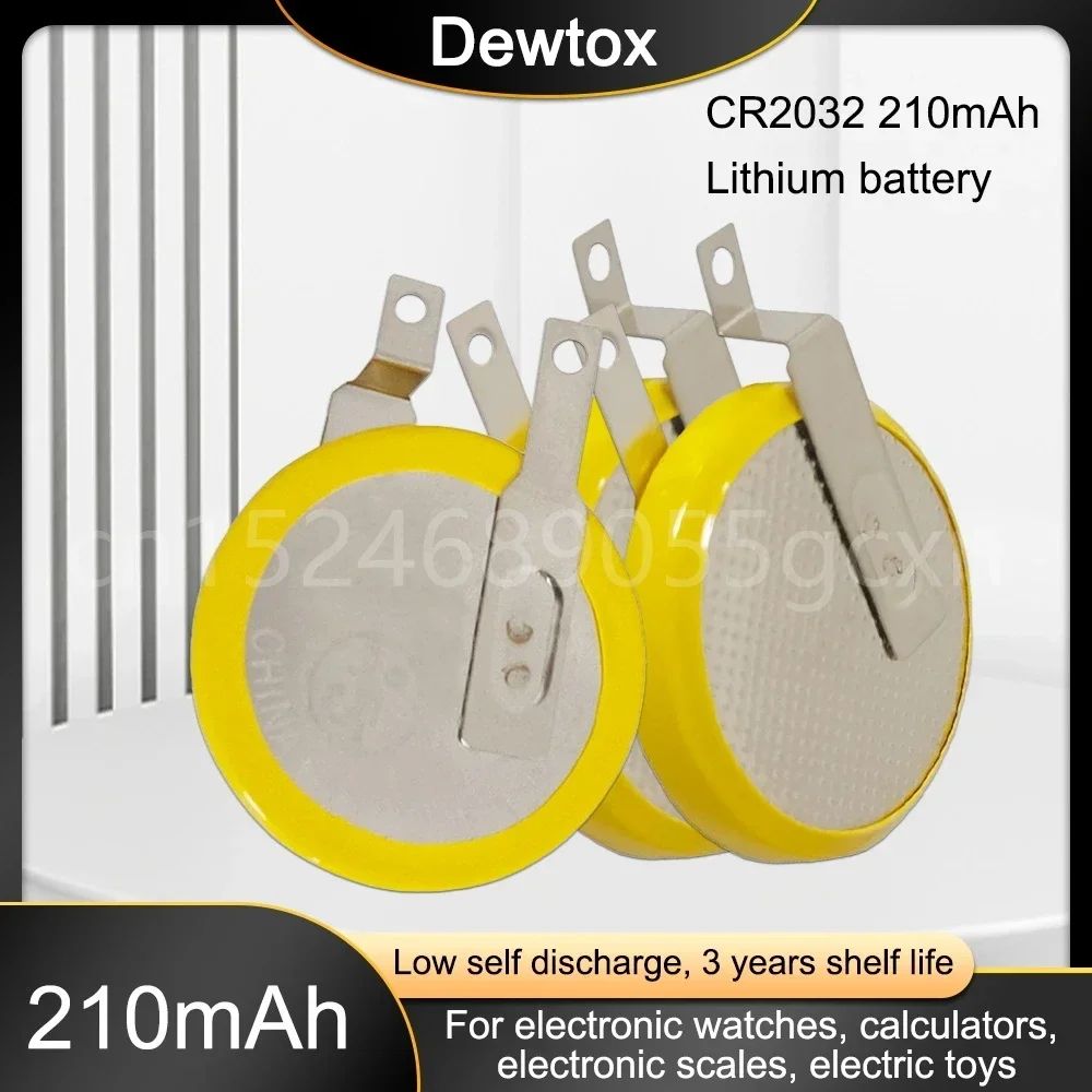 Batterie au lithium avec pied à souder, pile bouton de soudage pour montre jouet, 3V, CR2032, 100 mAh, 50-210 pièces
