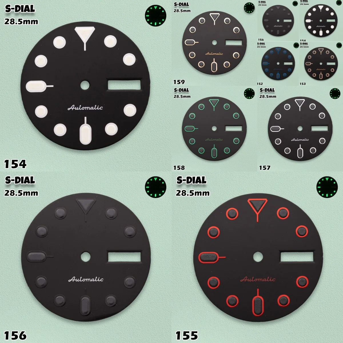 SKO ​ Accesorios de Reparación para Reloj con Logotipo S, Esfera SKX007 NH36 de 28.5mm, Movimiento Verde Luminoso, Calendario Mate de Alta Calidad