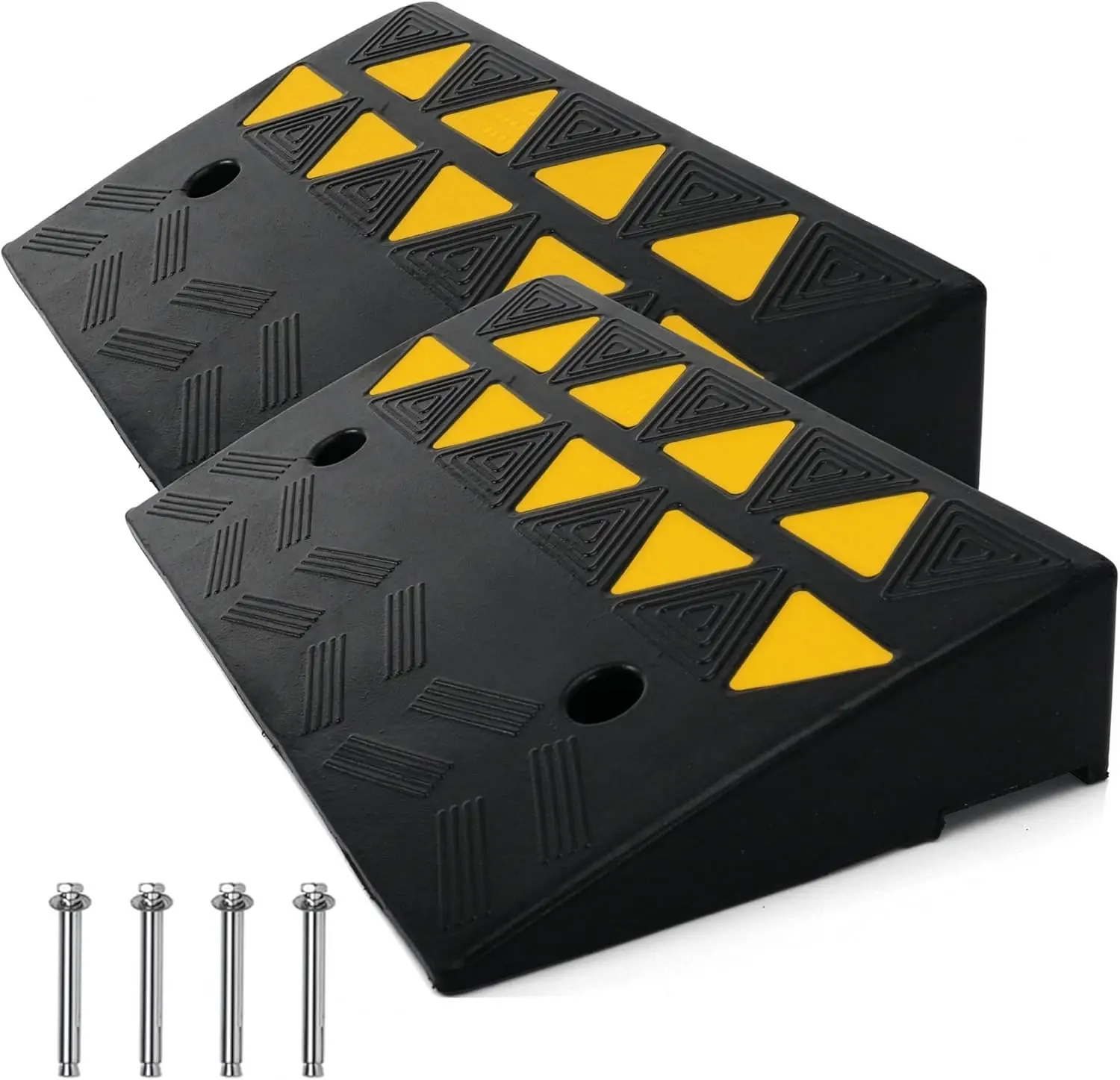 Heavy-Duty Rubber Curb Ramp Set, 55,000 lbs Capacity, 4.1" Rise for Cars, Trucks & Wheelchairs