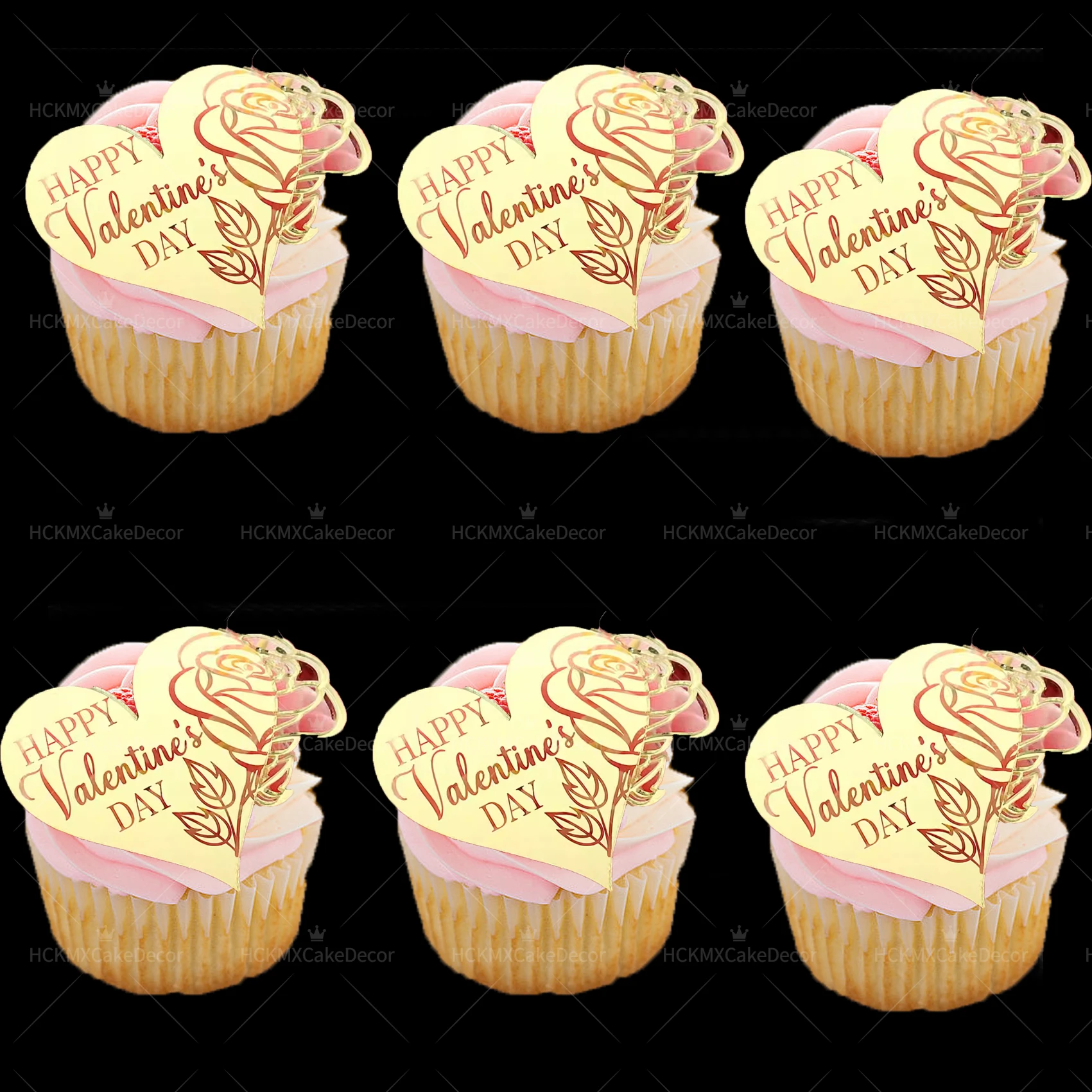 10pcs Golden Acrylic Rose Letters Valentine's Day CakeToppers for  alentine's Day Wedding Party Cupcake Decoration Supplies