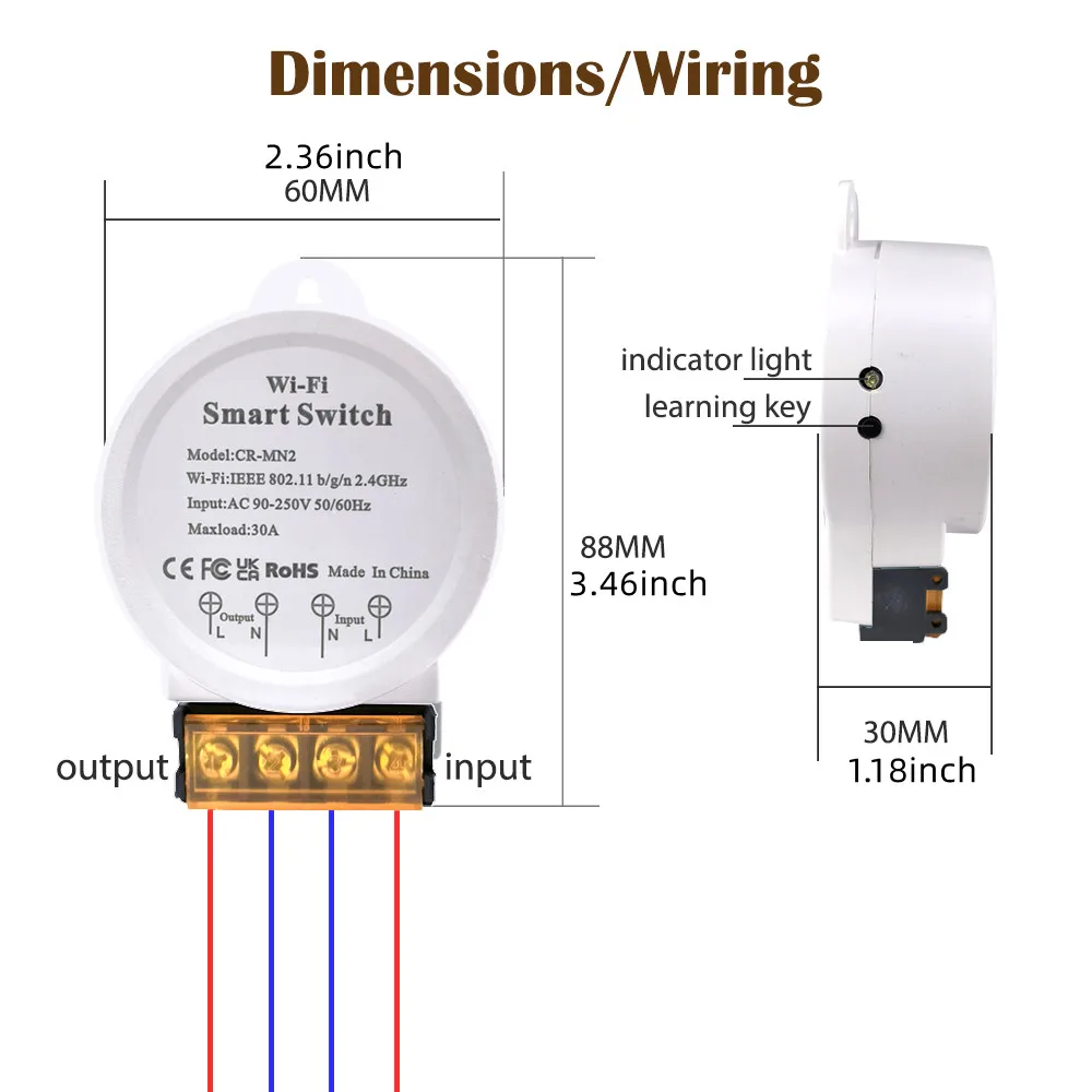 Cerhot  30A Tuya WiFi Smart Switch Power Monitor Switch WiFi Control AC 90-250V Works With Alexa Google Assistant Voice Control