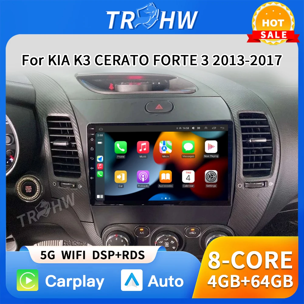 

Android16 Carplay Auto For KIA K3 CERATO FORTE 3 YD Tuner 2013 2014 2015 2016 2017 video Player Multimedia Car Radio WIFI+4G DSP