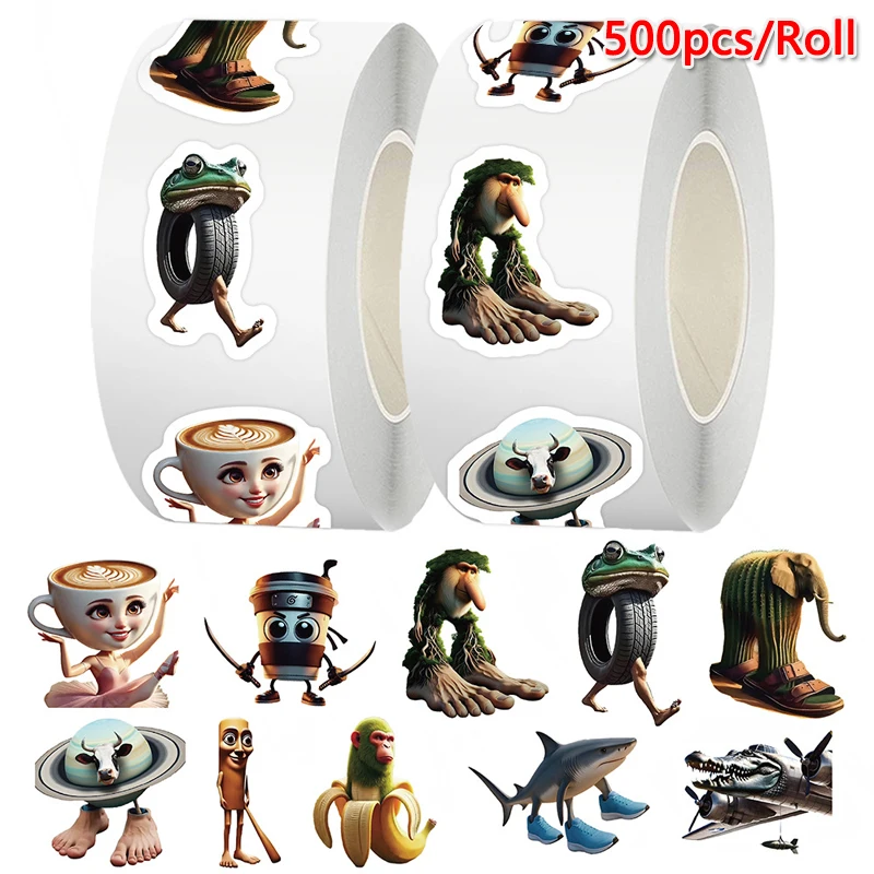 500pcs/Roll Italian Brainrot Stickers Funny AI Abstract TungTungSahur Tralalero Tralala Package Sealing DIY PVC Laptop Decals