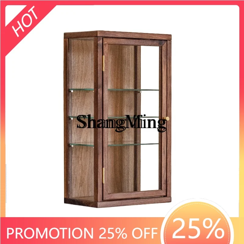 

CL Chinese dust-proof glass solid wood tea cabinet black walnut storage simple storage cabinet