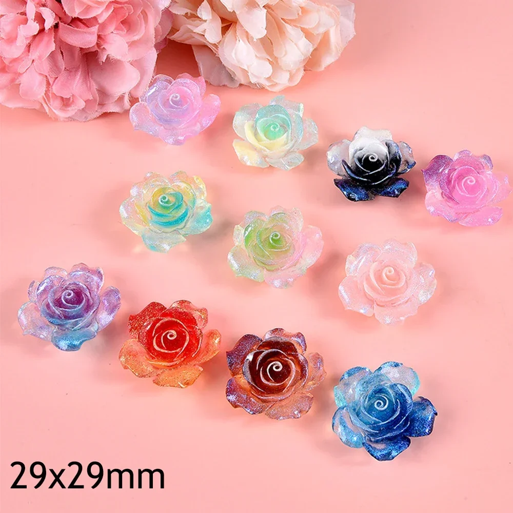 10PCS Noctilucent Rose Series Miniature Flat Back Resin Cabochons For Hairpin Scrapbooking DIY Home Decor Craft Accessories