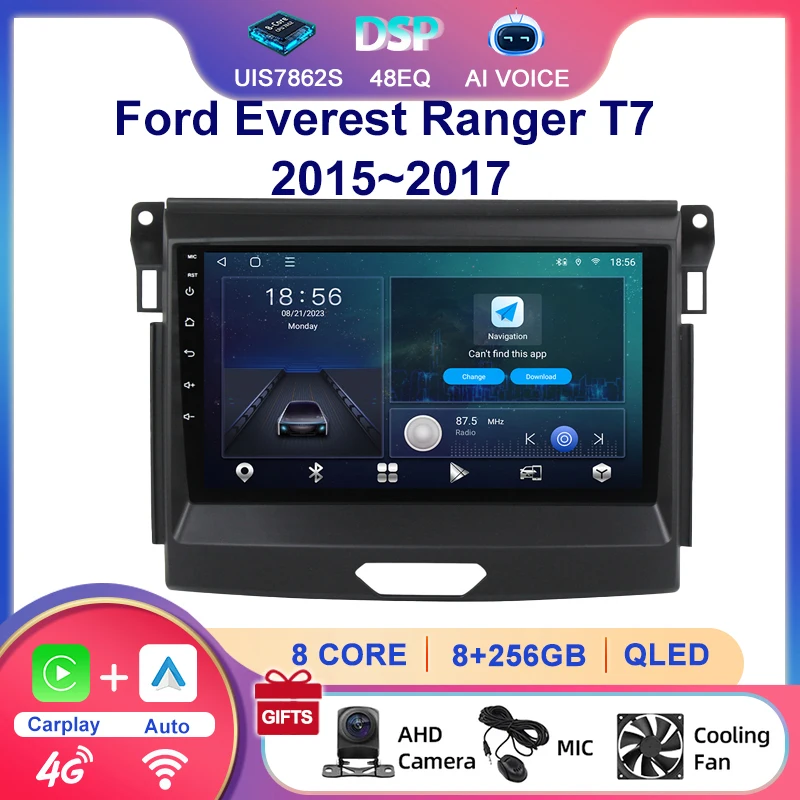 9 Inch Touch Screen Wifi Bluetooth Carplay 2 Din Radio Autoradio Android Multimedia Player For Ford Everest Ranger T7 2015~2017