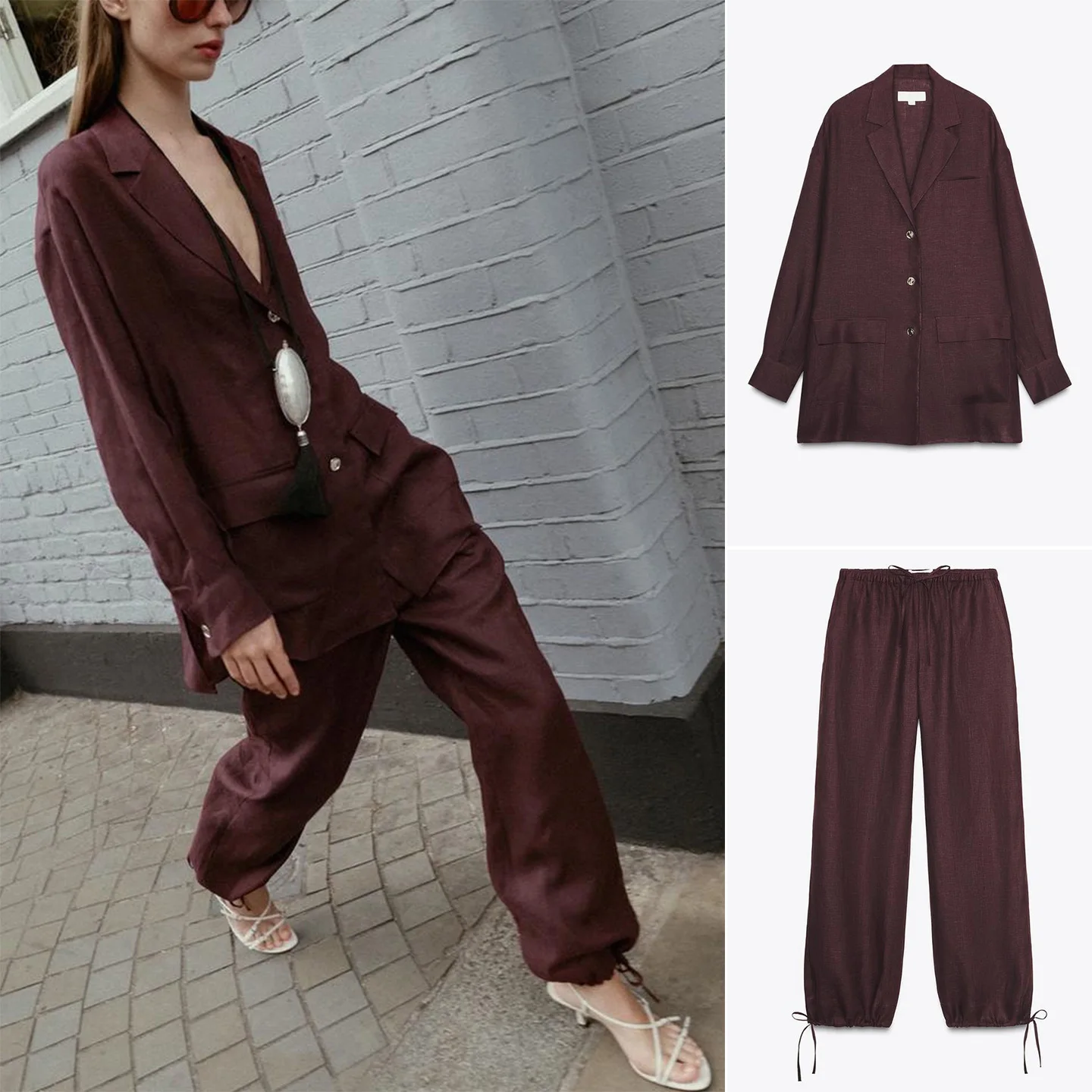 

Повседневный костюм свободного кроя Faion Long Sve V-Ne Jaet, осень 2021, женская рабочая одежда, свободные брюки, брюки-фонарики