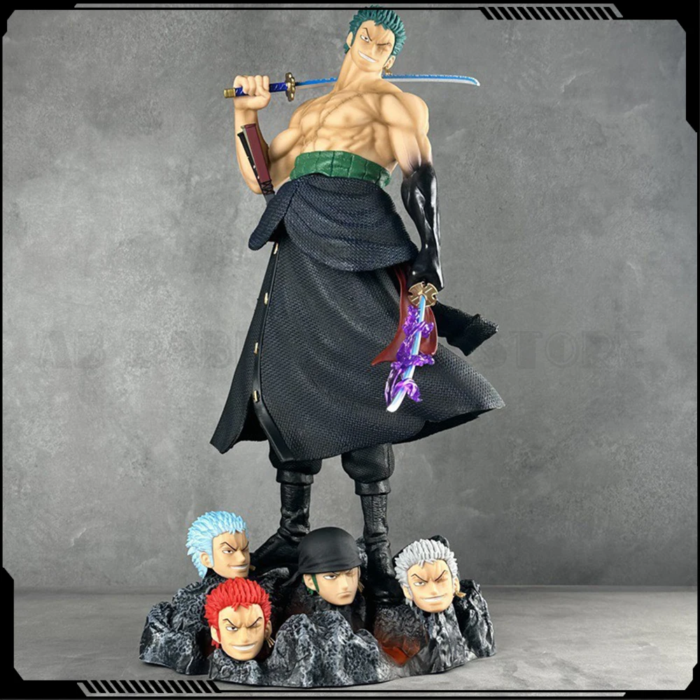 

50cm One Piece Anime Figure Roronoa Zoro Action Figure Replace Heads Carrying Knife Zoro GK Statue Model Collection Toys Gift