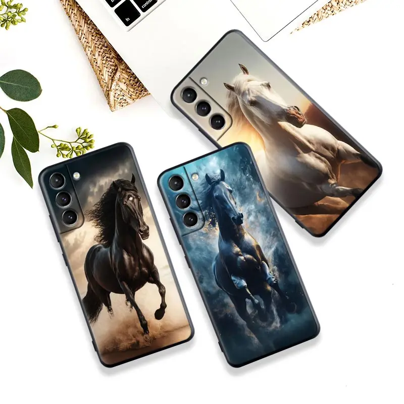 

Horse Black Stallion Phone Case For Samsung Galaxy S24 Ultra S23 FE S22 5G S21 S20 Back Cover S23 S24 Plus S10 TPU Silicone Case