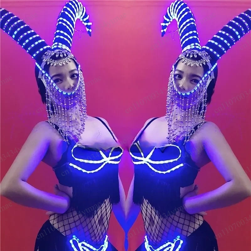LED Light‑up Horns Headdress Stage Performance Prop Nightclub Bar Singer Model Catwalk Party Head Decor