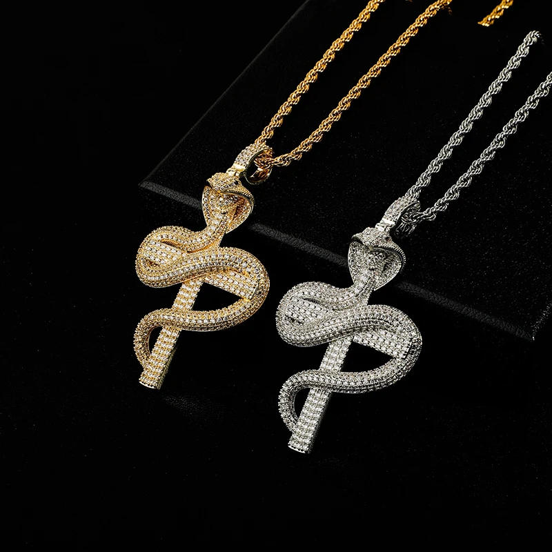 

Hip Hop Micro Paved AAA Cubic Zirconia Bling Iced Out Solid Snake Cross Pendants Necklace for Men Rapper Jewelry Gift